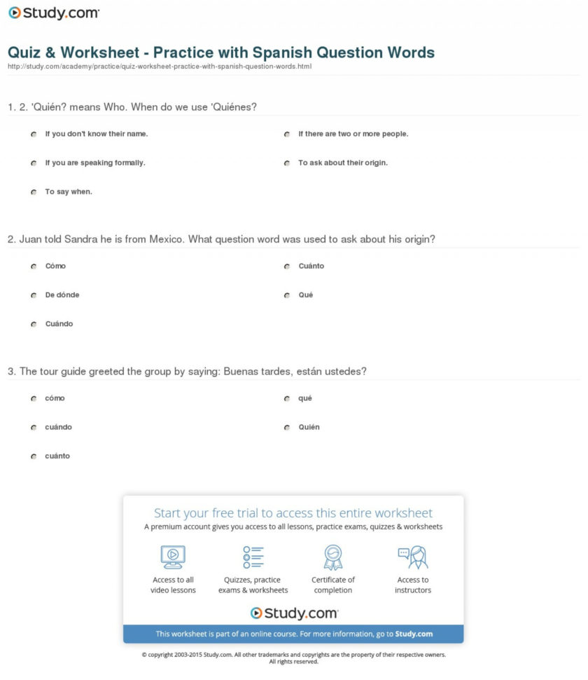 Shocking Spanish Question Words Printable Word Free