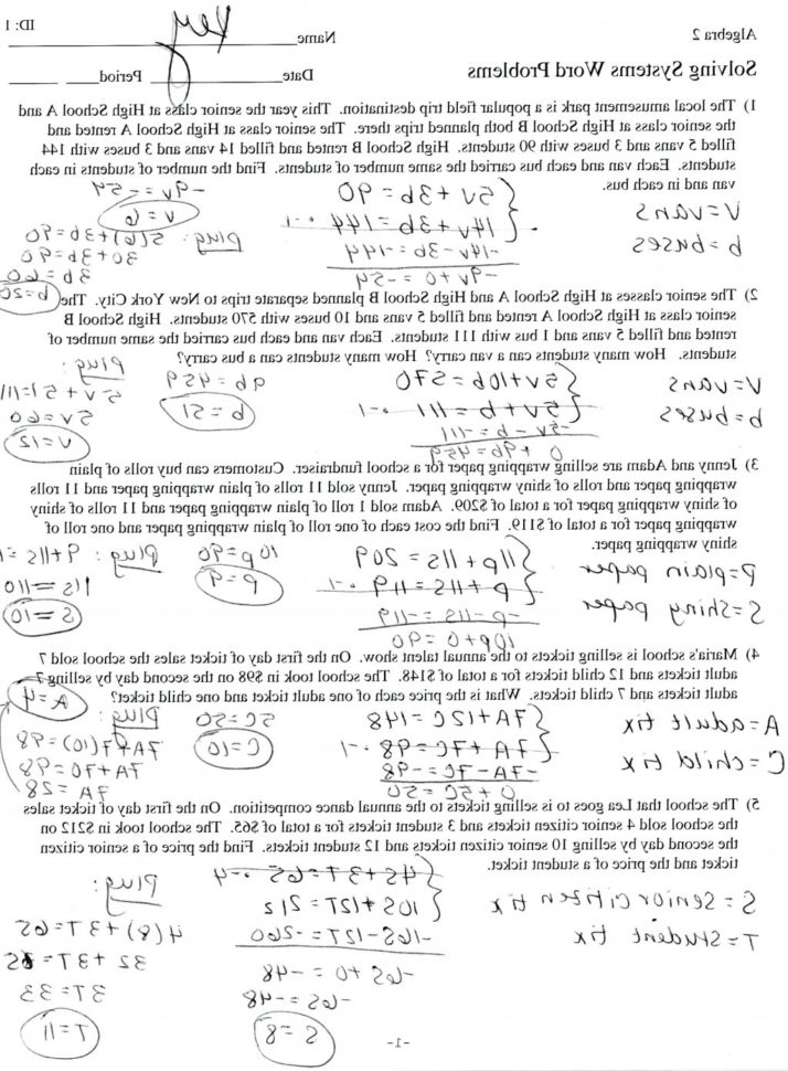 Solving Systems Of Equations Word Problems By Multiplication Worksheet