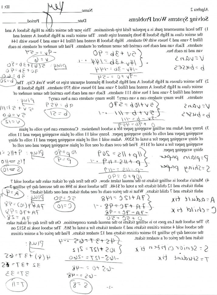  Solving Systems Of Equations Word Problems Worksheet Answers Db excel