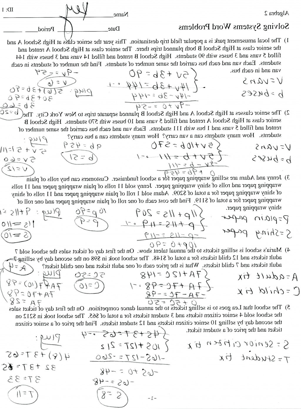 Shocking Systems Of Equations Word Problems Printable