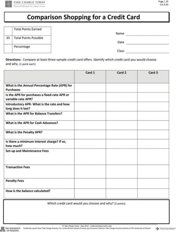Shopping For A Credit Card Worksheet — db-excel.com