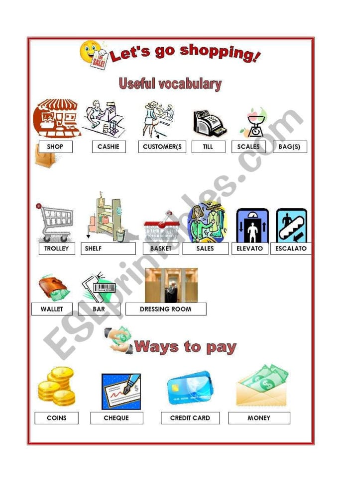 Shopping  Vocabulary  Esl Worksheetflavinha Z