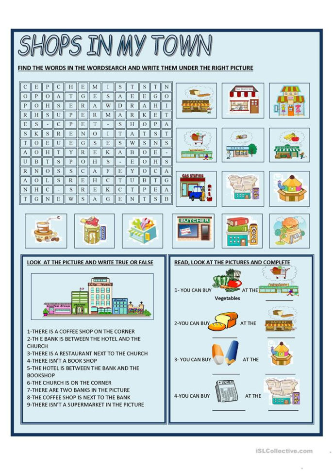 Shops In My Town  English Esl Worksheets