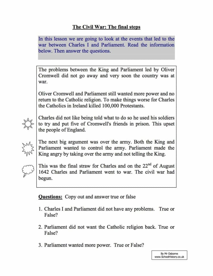 Short Term Causes Of The English Civil R  Year 8 Study