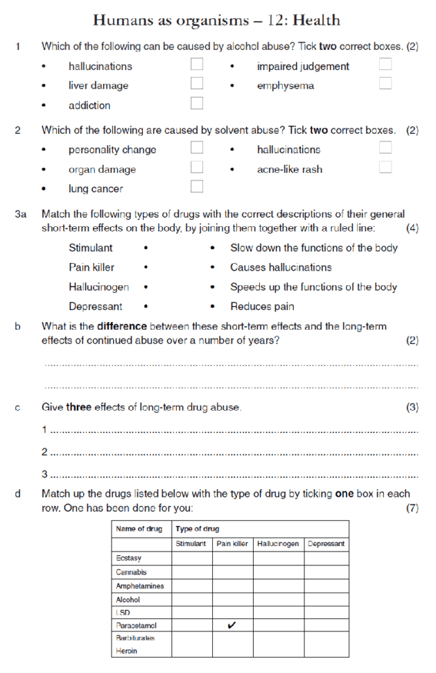Short Term Effects Of Alcohol On The Body Worksheet