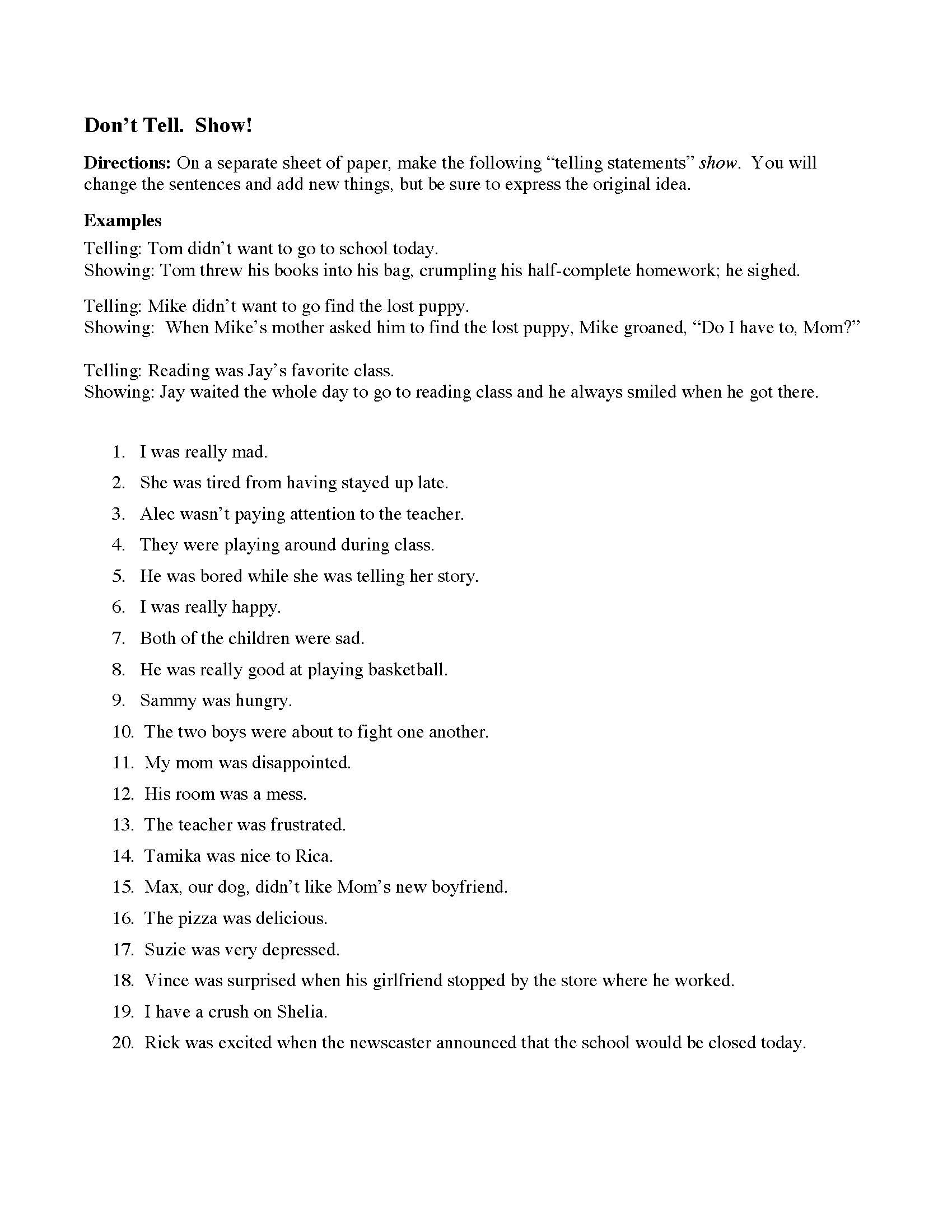 Don T Tell Show Worksheet Answers