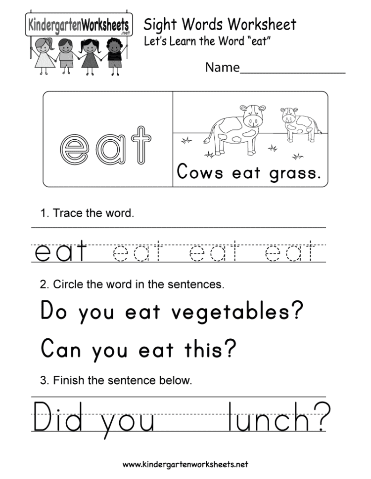 Sight Word Eat Worksheet  Free Kindergarten English