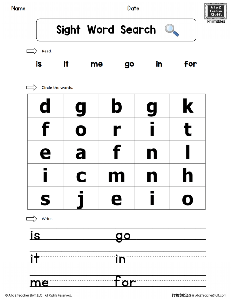 Sight Words Practice Word Search Is It Me Go In For  A To Z
