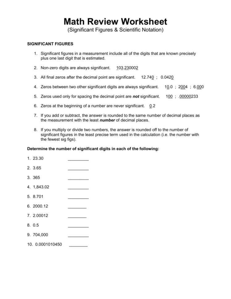 Scientific Notation And Significant Figures Worksheet db excel com