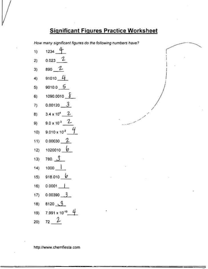 Math Handbook Transparency Worksheet Significant Figures Answer Key