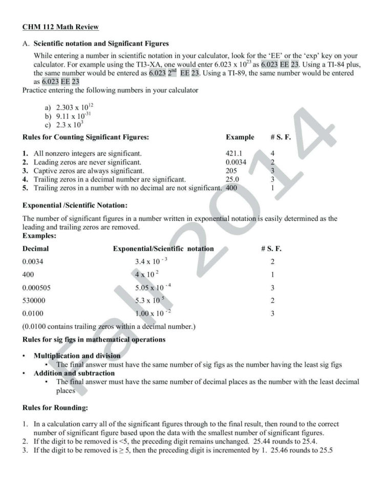 Significant Figures Worksheet Chemistry  Worksheet Idea