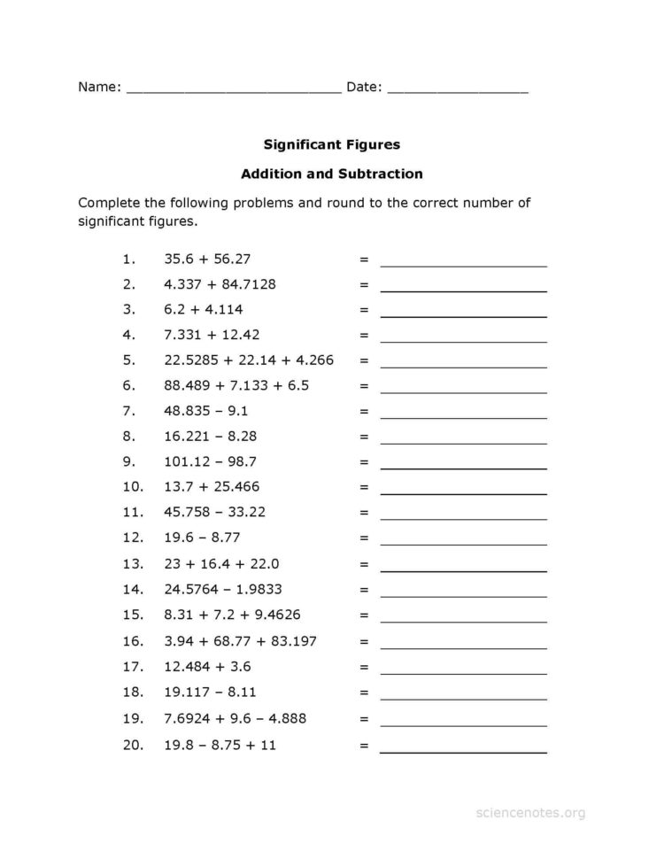 Significant Figures Multiplication Worksheet