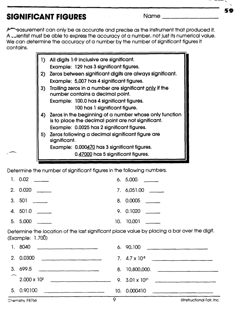 Significant Figures Worksheet Chemistry Db excel