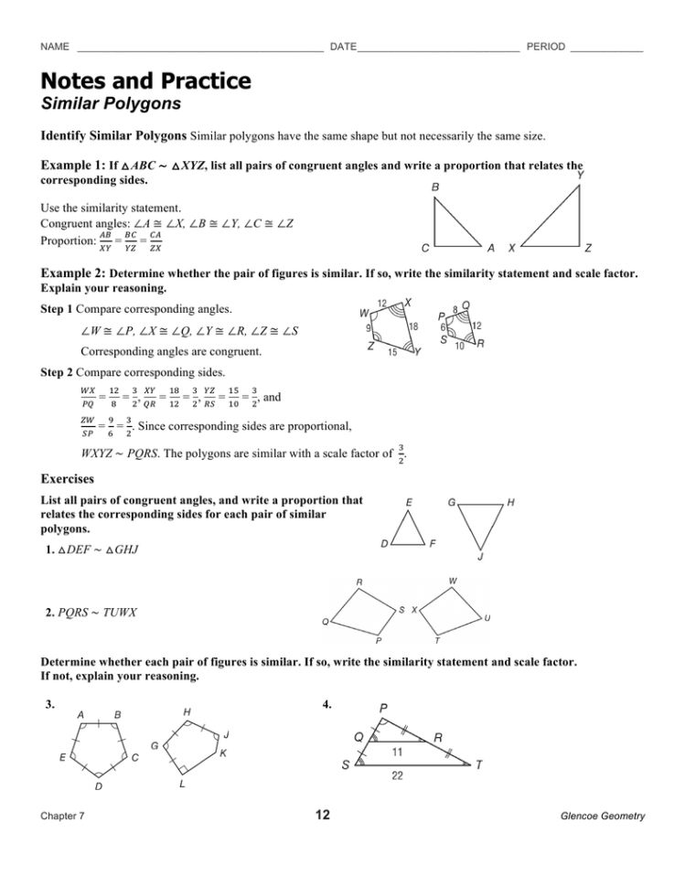 Similar Polygons Notes And Practice