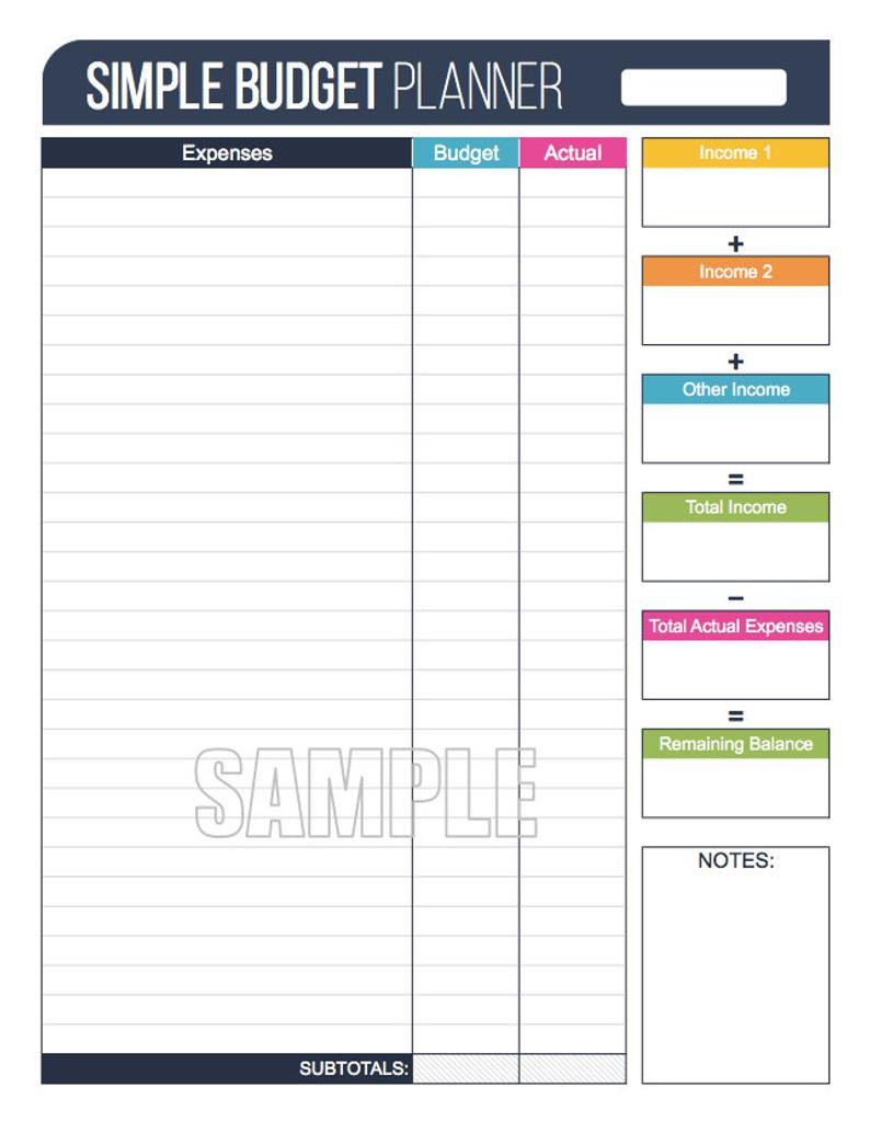 Simple Budget Planner  Worksheet  Fillable  Personal Finance Organizing  Printables  Household Binder  Instant Download