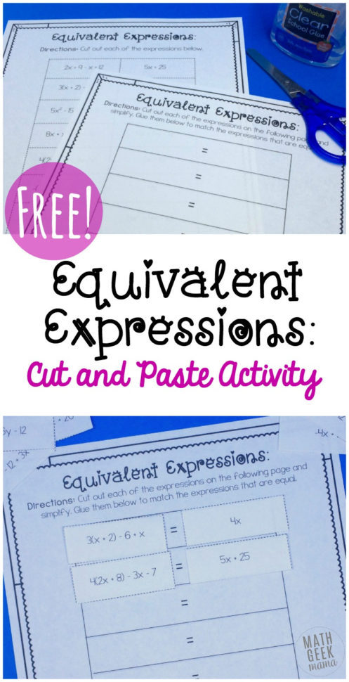 Simple Equivalent Expressions Activity Free