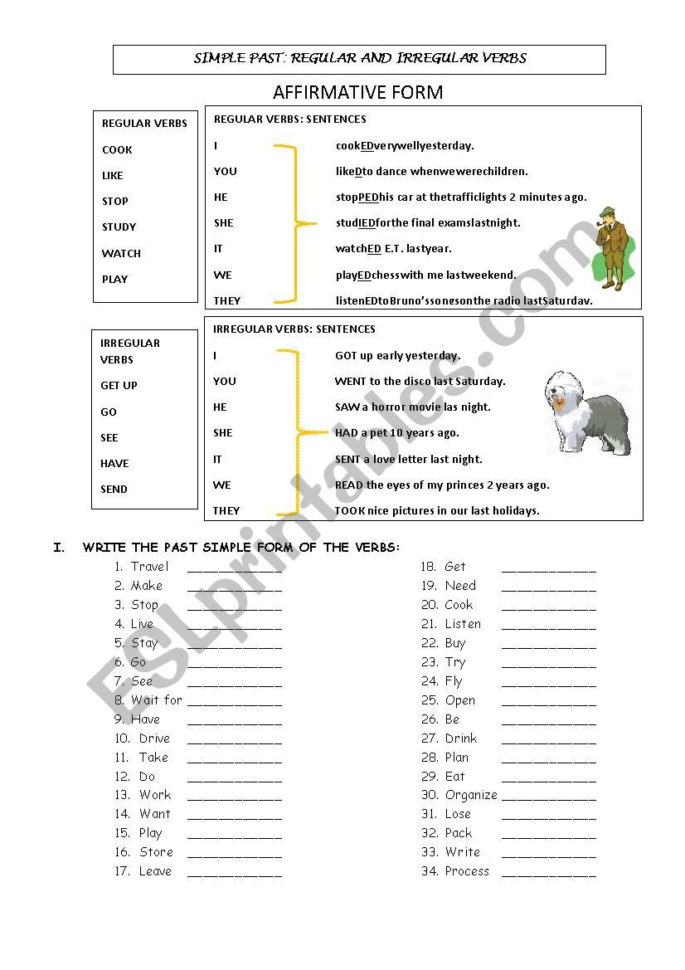 Simple Past  Regular And Irregular Verbs  Esl Worksheet