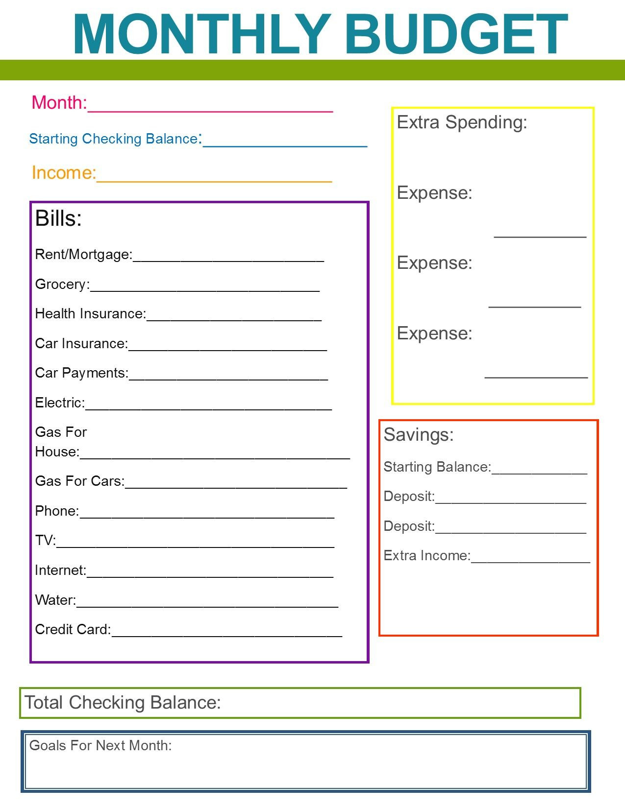 Simple Personal Budget Spreadsheet Family  Household