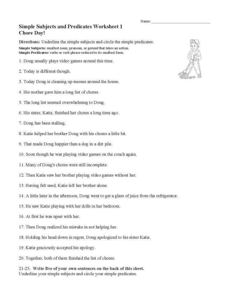 Simple Subjects And Predicates Worksheet 1  Preview