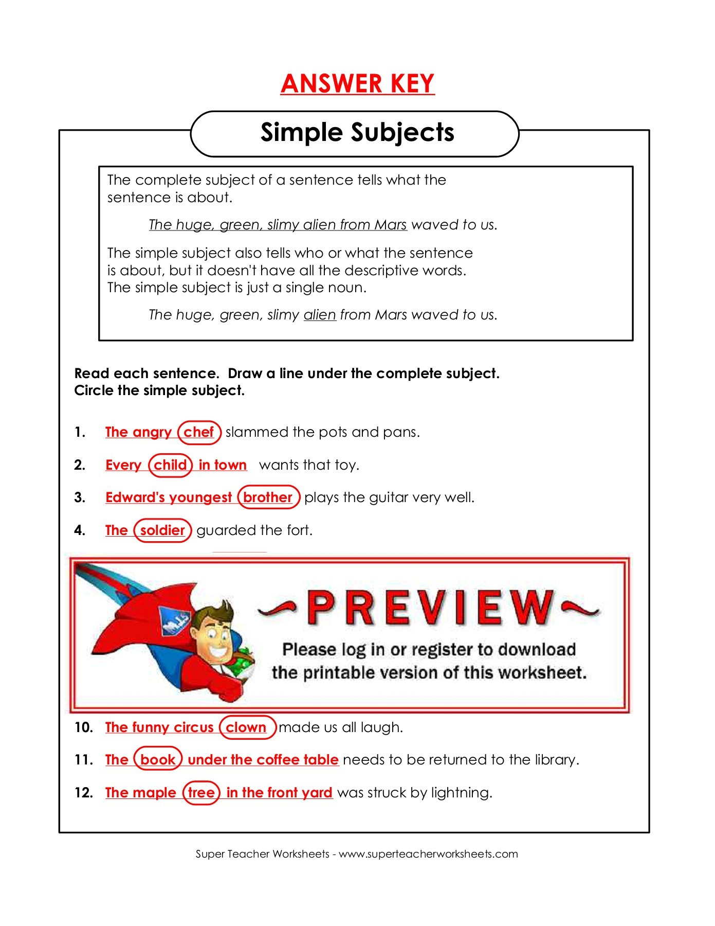 Simple Subjects  Super Teacher Worksheets