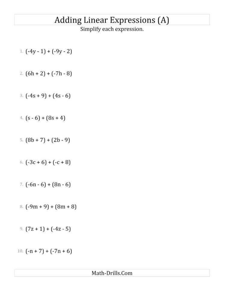 Simplifying Algebraic Expressions Practice Math – Pmakerclub