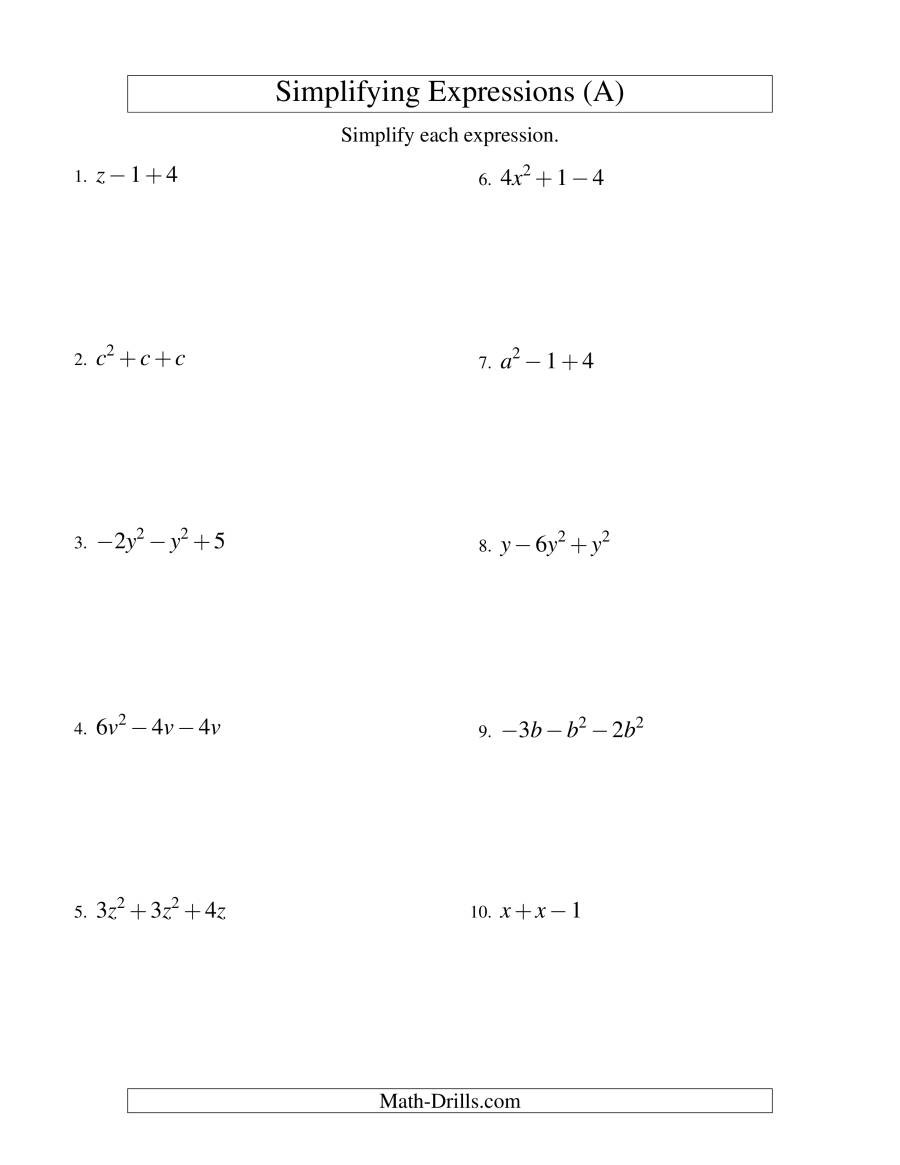 Simplifying Algebraic Expressions With One Variable And