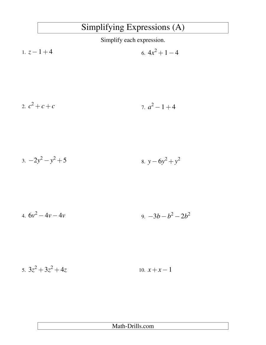 Simplifying Simple Algebraic Expressions