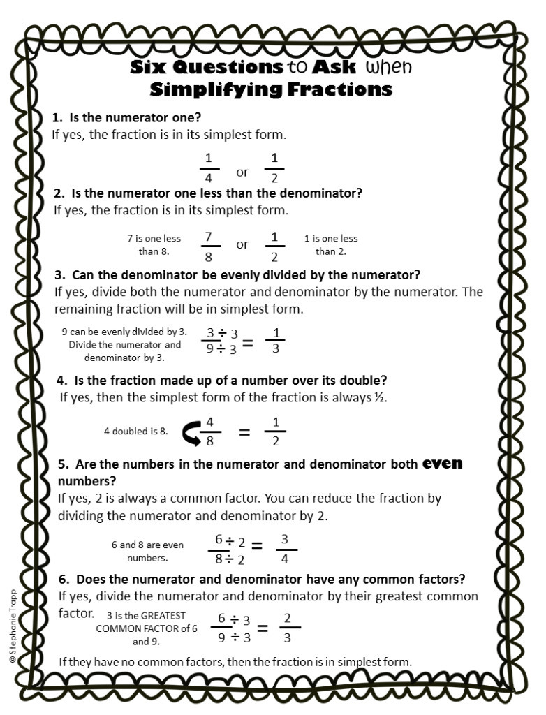 Simplifying Fractions Worksheet And
