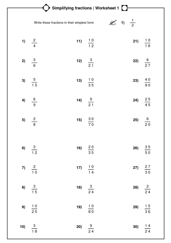 Simplifying Fractions Worksheet With Answers