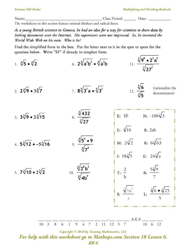 Simplifying Square Roots Worksheet Answers Math Square Roots