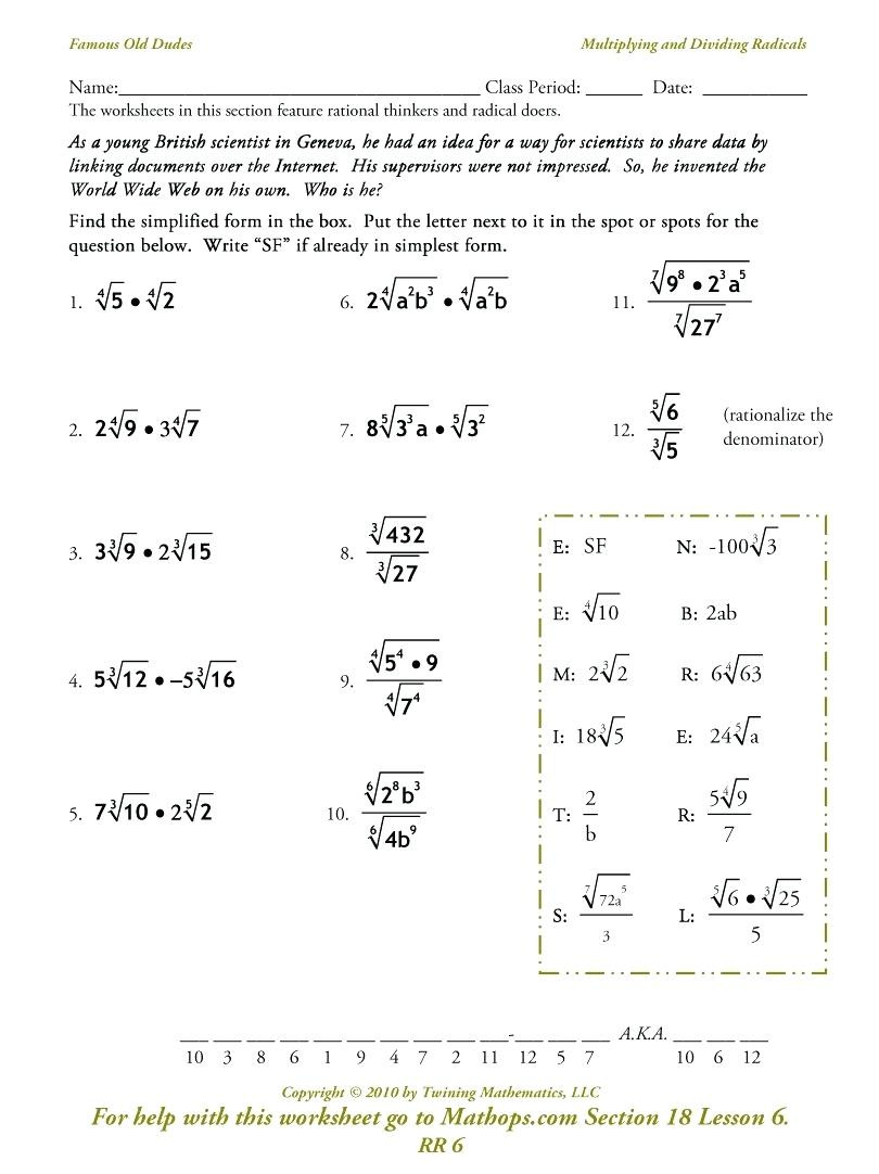 Square Root Worksheets With Answers