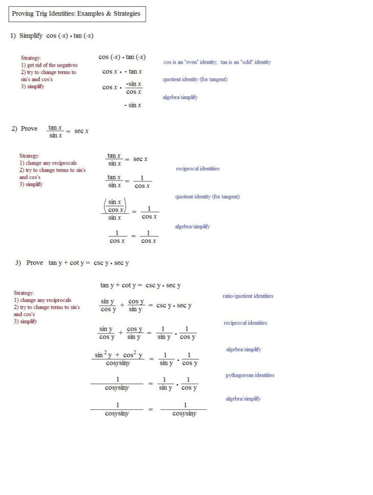 Simplifying trig identities worksheet db excel
