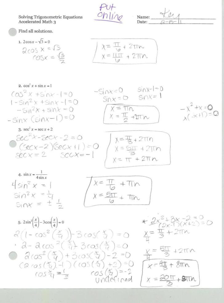 Simplifying Trigonometric Expressions Worksheet With Answers Pdf