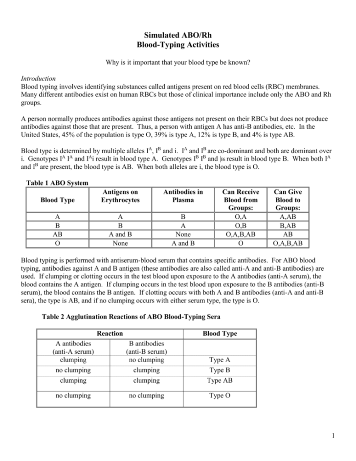 Abo Rh Simulated Blood Typing Worksheet Answers db excel com