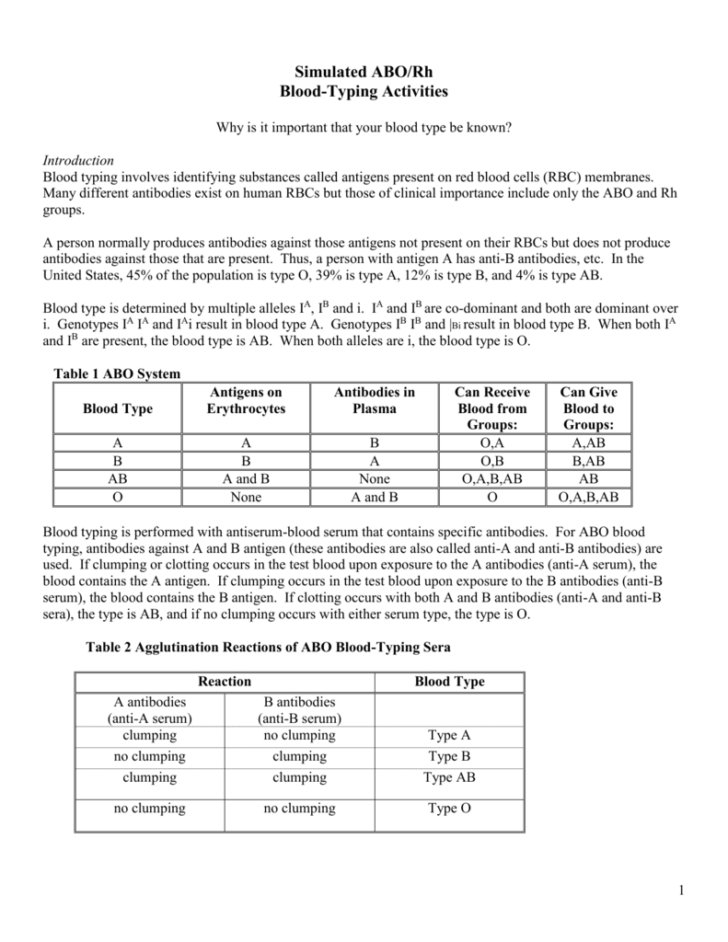 Abo Rh Simulated Blood Typing Worksheet Answers Db excel