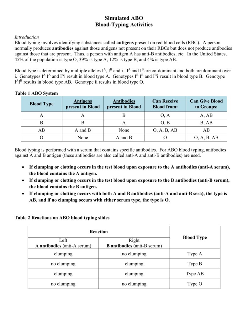 Abo Rh Simulated Blood Typing Worksheet Answers Db excel