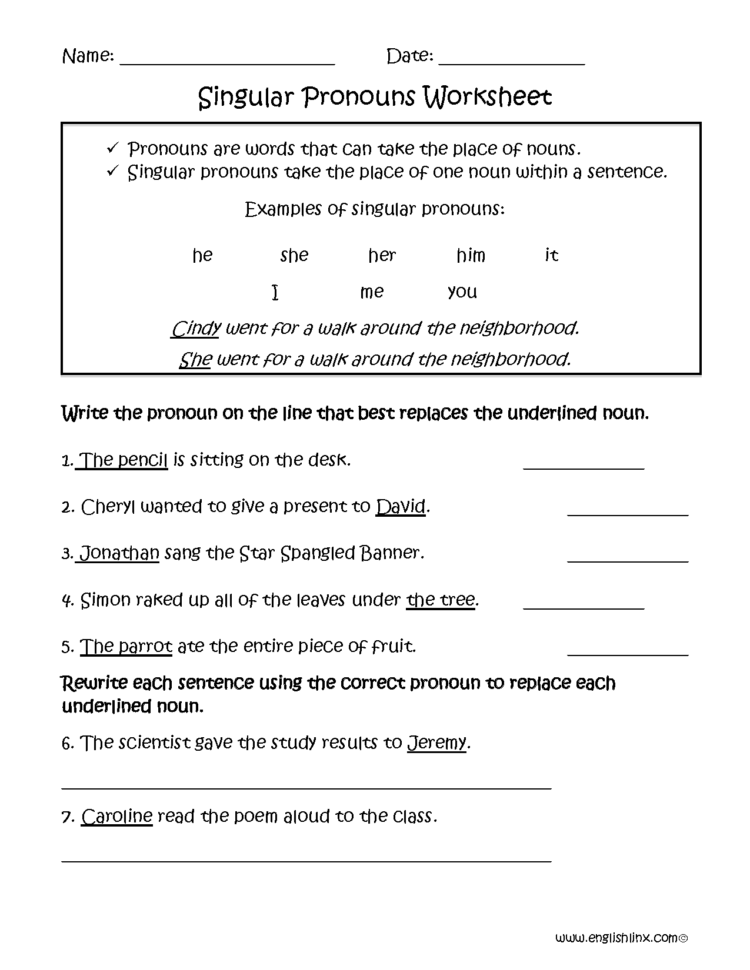 Singular And Plural Pronouns Worksheets  Singular Pronouns