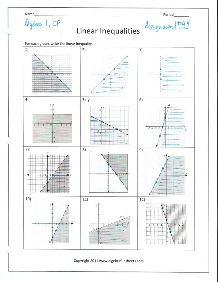 Sketch The Graph Of Each Linear Inequality Worksheet Answers