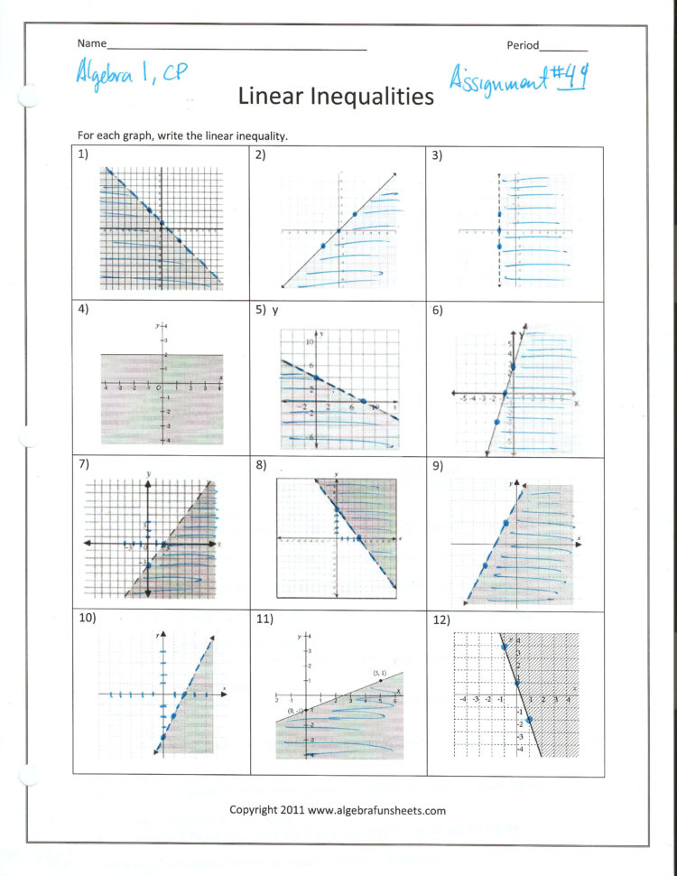 Sketch The Graph Of Each Linear Inequality Worksheet Answers