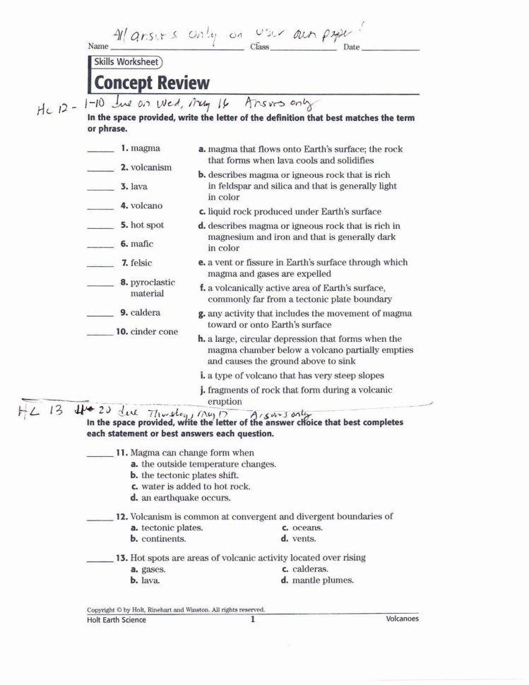 Skills Worksheet Concept Review Answers