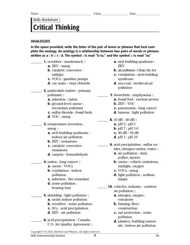 Skills Worksheet Critical Thinking  Wikispaces