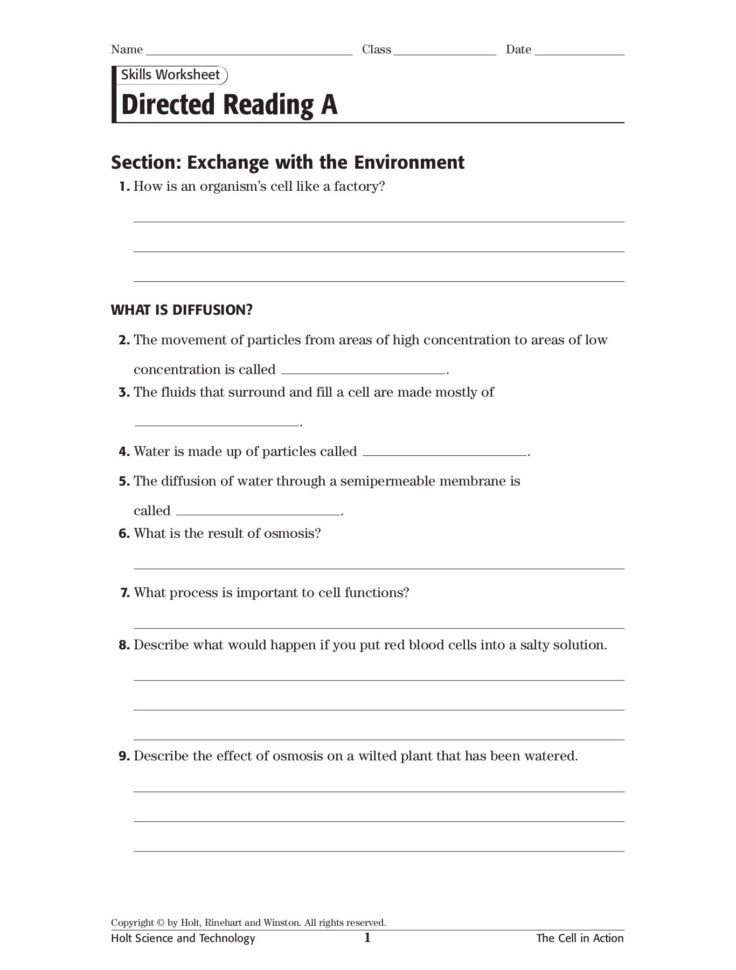 Directed Reading A Answer Key