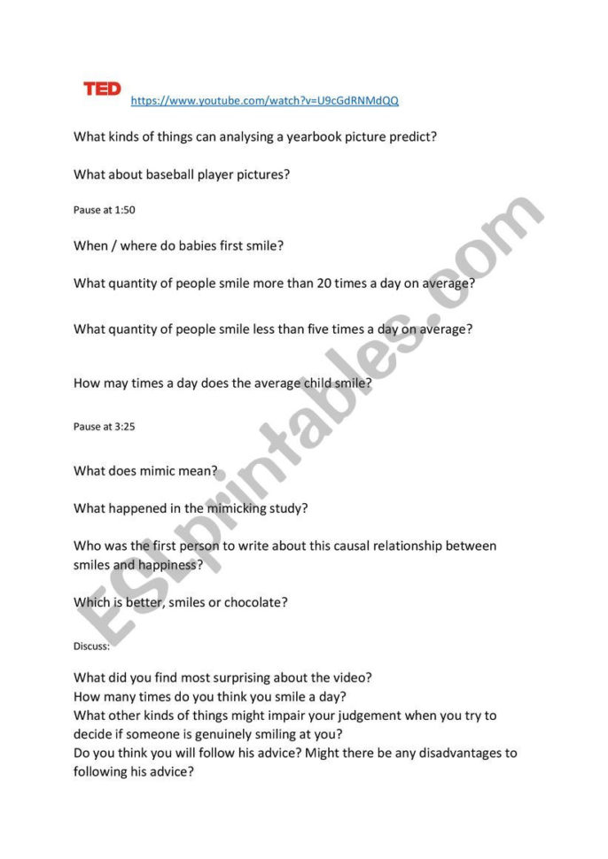 Smile  Listening Practice Ted Talk  Esl Worksheetrabbitwho