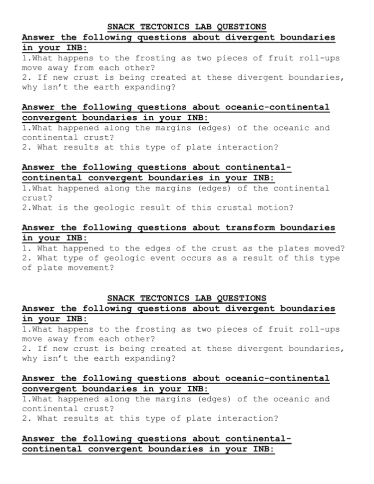 Snack Tectonics Lab Questions