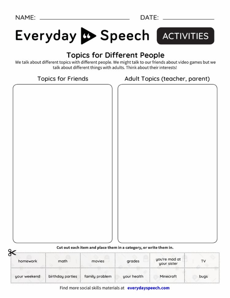 Social Skills Activities  Everyday Speech  Everyday Speech