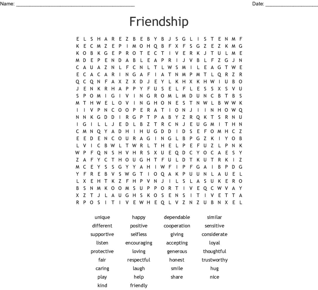 Social Skills And Friendship And Fun Word Search  Word