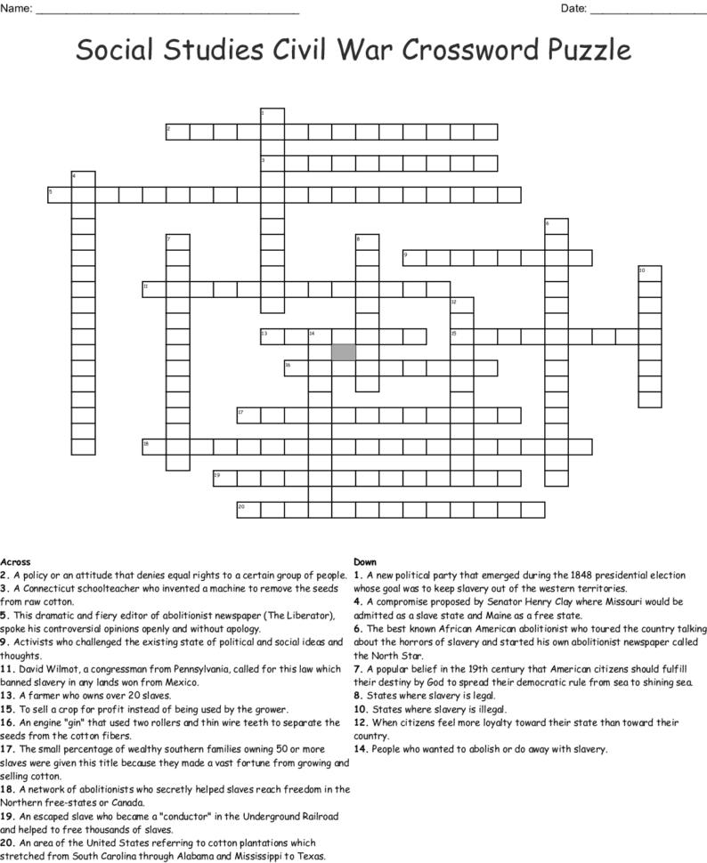 Social Studies Civil R Crossword Puzzle  Word Social Studies Civil R Crossword Puzzle  Word