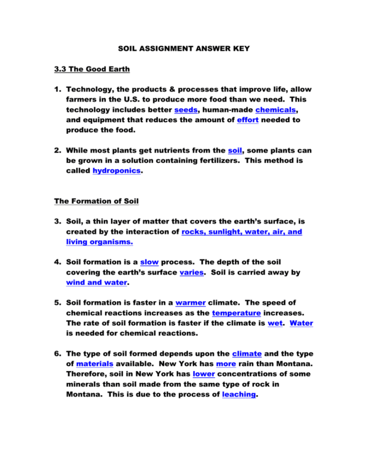 Soil Formation Worksheet Answers
