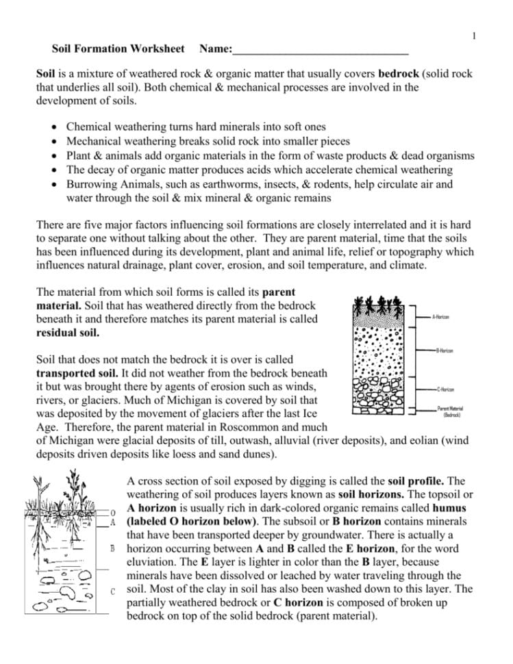 Soil Formation Worksheet