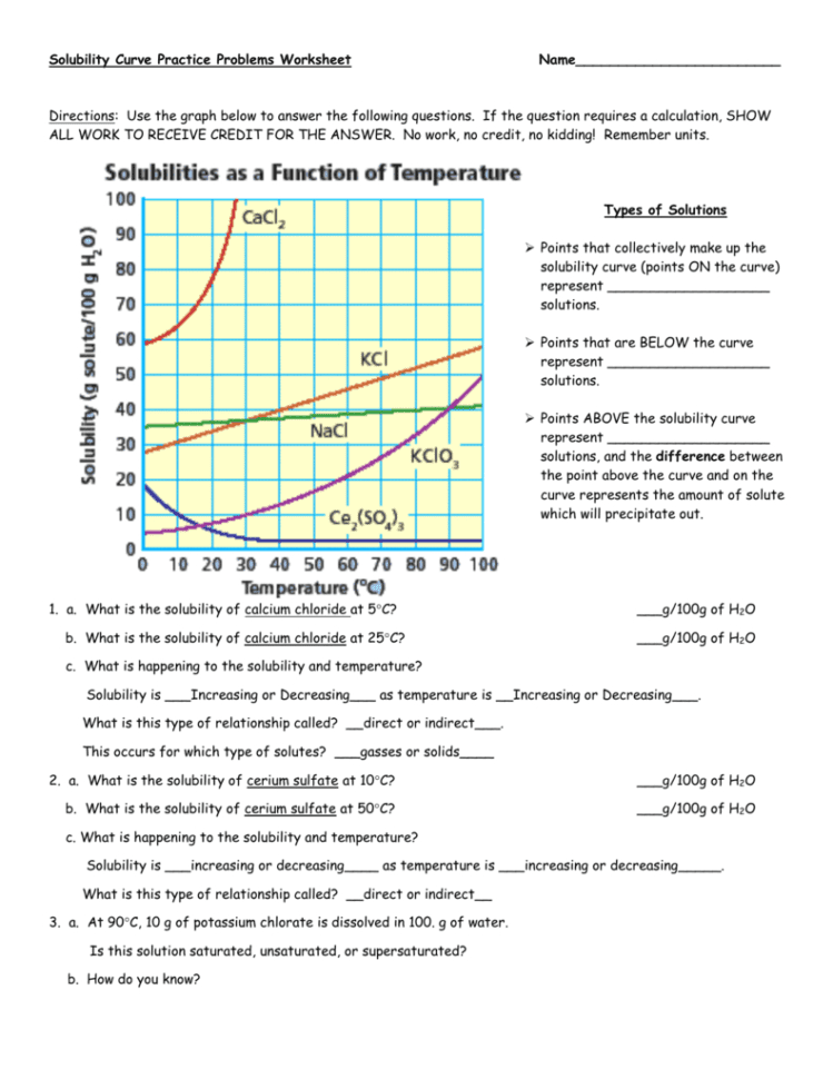 Solubility Curve Practice Problems Worksheet 1 Db excel